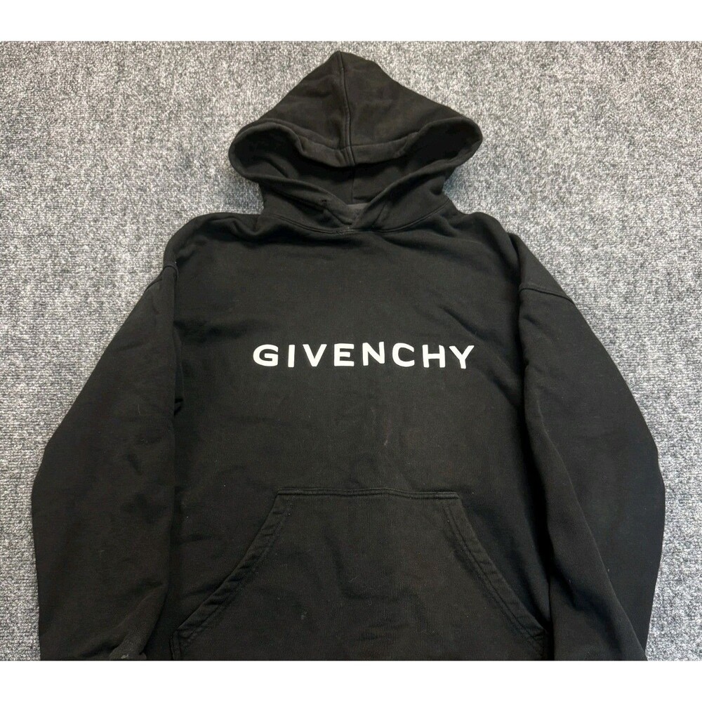 Givenchy Paris Black Fleece Logo Hooded Pullover Hoodie Cotton Slim Mens Sz M